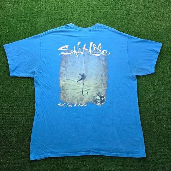 Salt Life Tshirt Mens XL Blue Short Sleeve Hook Line & Sinker Fade Fishing - Picture 1 of 10